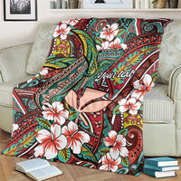 Personalised Hawaii Tribal Humpback Whale Blanket Ulaula Hibiscus Seamless Pattern