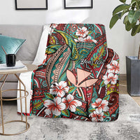 Personalised Hawaii Tribal Humpback Whale Blanket Ulaula Hibiscus Seamless Pattern