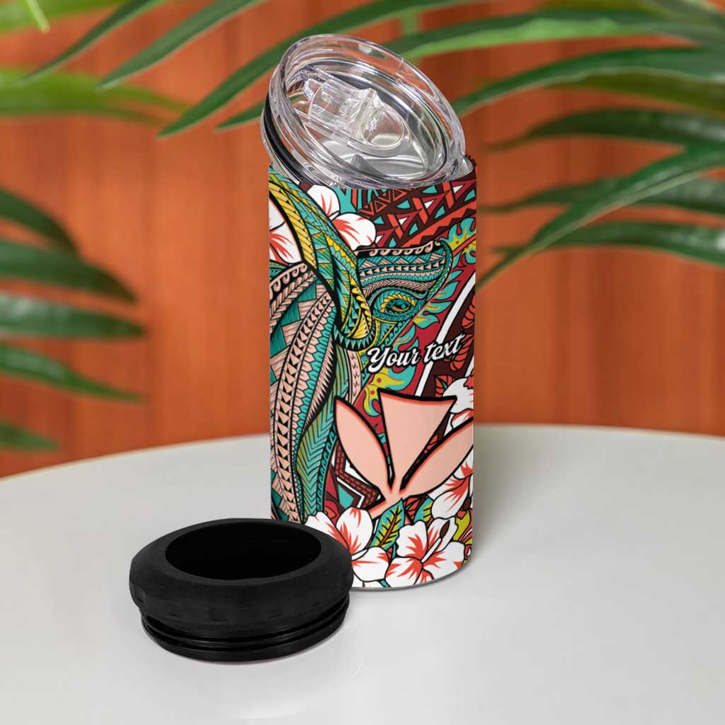 Personalised Hawaii Tribal Humpback Whale 4 in 1 Can Cooler Tumbler Ulaula Hibiscus Seamless Pattern