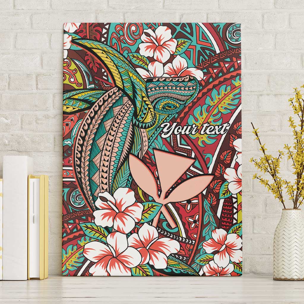 Personalised Hawaii Tribal Humpback Whale Canvas Wall Art Ulaula Hibiscus Seamless Pattern