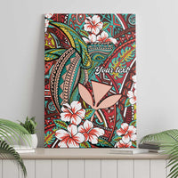Personalised Hawaii Tribal Humpback Whale Canvas Wall Art Ulaula Hibiscus Seamless Pattern