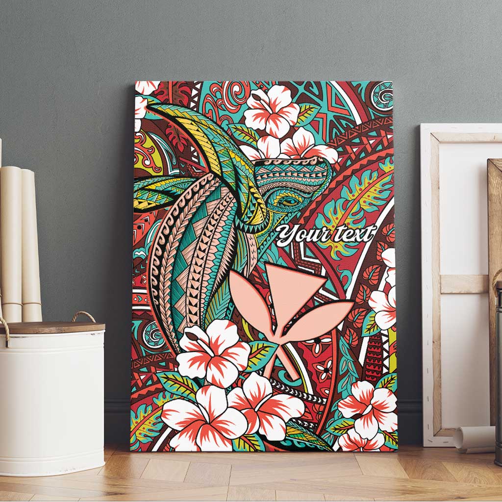 Personalised Hawaii Tribal Humpback Whale Canvas Wall Art Ulaula Hibiscus Seamless Pattern