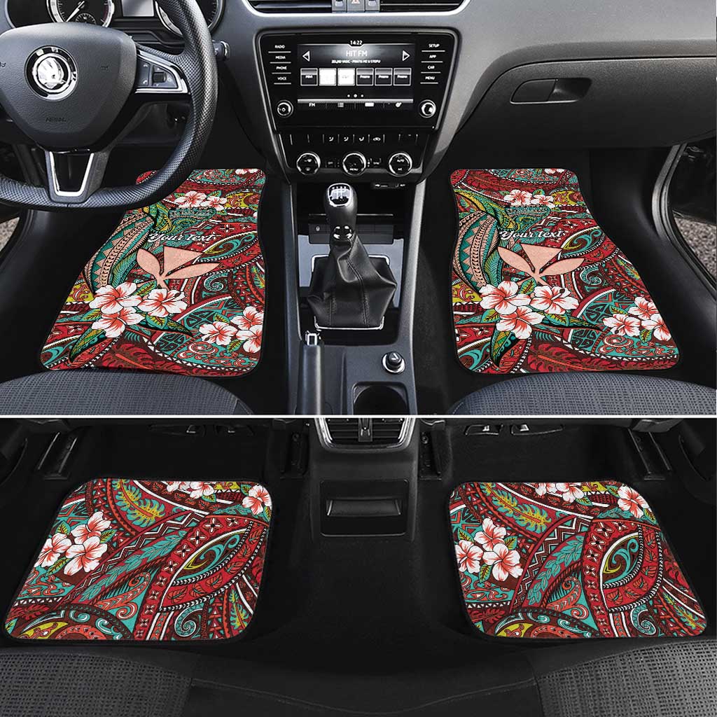 Personalised Hawaii Tribal Humpback Whale Car Mats Ulaula Hibiscus Seamless Pattern LT9 Set 4pcs Red - Polynesian Pride