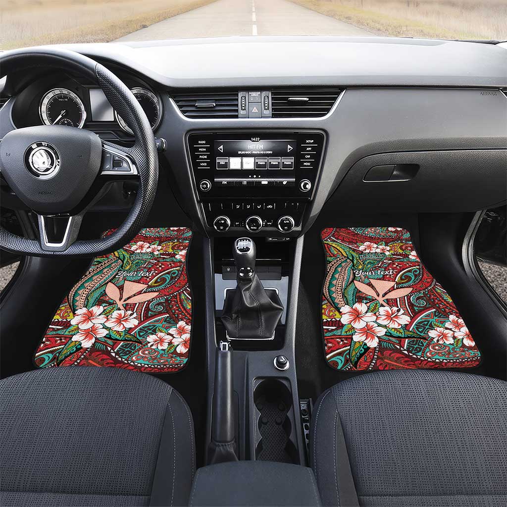Personalised Hawaii Tribal Humpback Whale Car Mats Ulaula Hibiscus Seamless Pattern LT9 Set 2pcs - Front Red - Polynesian Pride