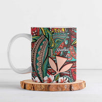 Personalised Hawaii Tribal Humpback Whale Ceramic Mug Ulaula Hibiscus Seamless Pattern