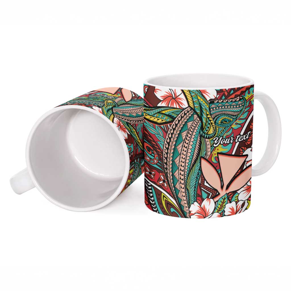 Personalised Hawaii Tribal Humpback Whale Ceramic Mug Ulaula Hibiscus Seamless Pattern