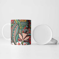 Personalised Hawaii Tribal Humpback Whale Ceramic Mug Ulaula Hibiscus Seamless Pattern
