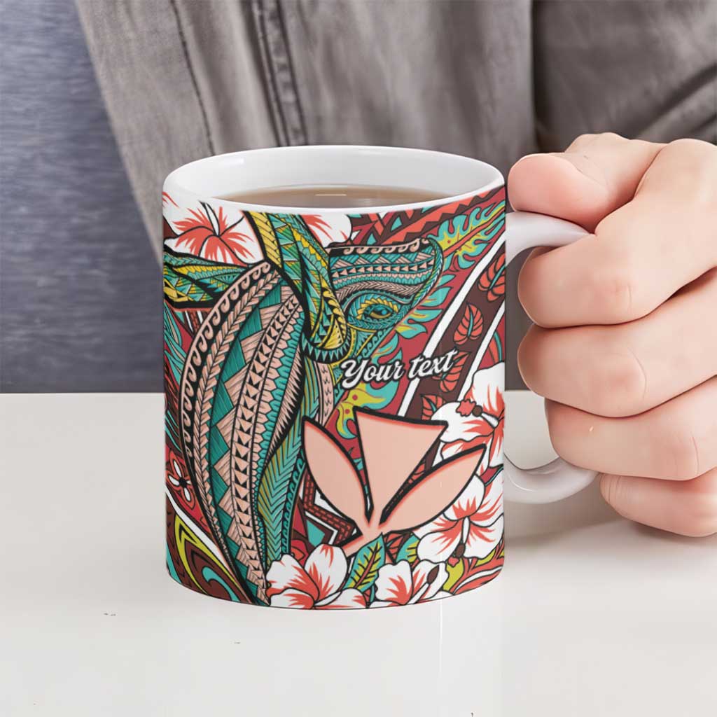 Personalised Hawaii Tribal Humpback Whale Ceramic Mug Ulaula Hibiscus Seamless Pattern