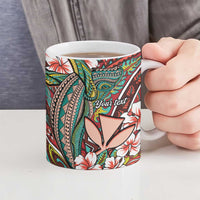 Personalised Hawaii Tribal Humpback Whale Ceramic Mug Ulaula Hibiscus Seamless Pattern