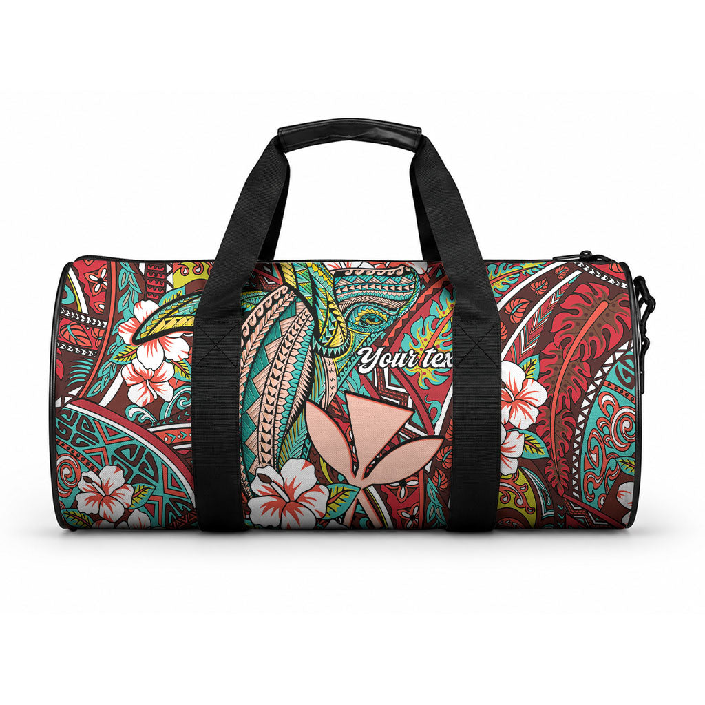 Personalised Hawaii Tribal Humpback Whale Duffle Bag Ulaula Hibiscus Seamless Pattern LT9 One size Blue - Polynesian Pride