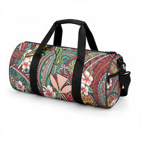 Personalised Hawaii Tribal Humpback Whale Duffle Bag Ulaula Hibiscus Seamless Pattern LT9 - Polynesian Pride