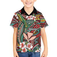 Personalised Hawaii Tribal Humpback Whale Family Matching Off Shoulder Maxi Dress and Hawaiian Shirt Ulaula Hibiscus Seamless Pattern LT9 Son's Shirt Red - Polynesian Pride