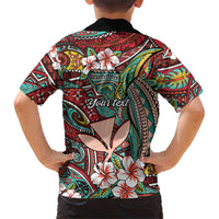 Personalised Hawaii Tribal Humpback Whale Family Matching Puletasi and Hawaiian Shirt Ulaula Hibiscus Seamless Pattern LT9 - Polynesian Pride