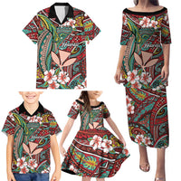 Personalised Hawaii Tribal Humpback Whale Family Matching Puletasi and Hawaiian Shirt Ulaula Hibiscus Seamless Pattern LT9 - Polynesian Pride