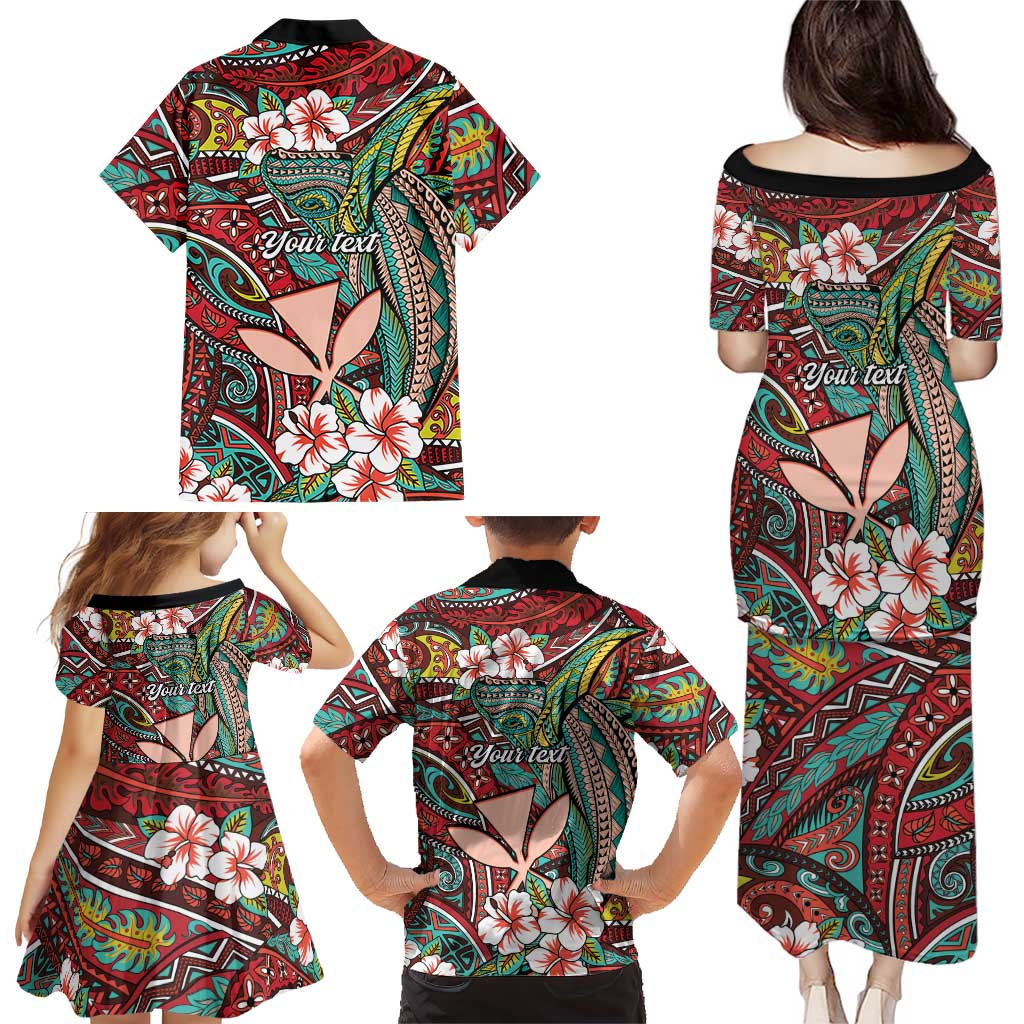Personalised Hawaii Tribal Humpback Whale Family Matching Puletasi and Hawaiian Shirt Ulaula Hibiscus Seamless Pattern LT9 - Polynesian Pride