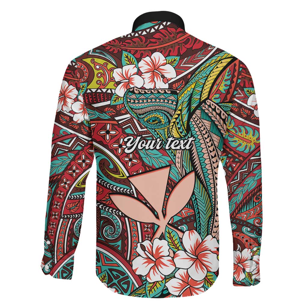 Personalised Hawaii Tribal Humpback Whale Family Matching Short Sleeve Bodycon Dress and Hawaiian Shirt Ulaula Hibiscus Seamless Pattern