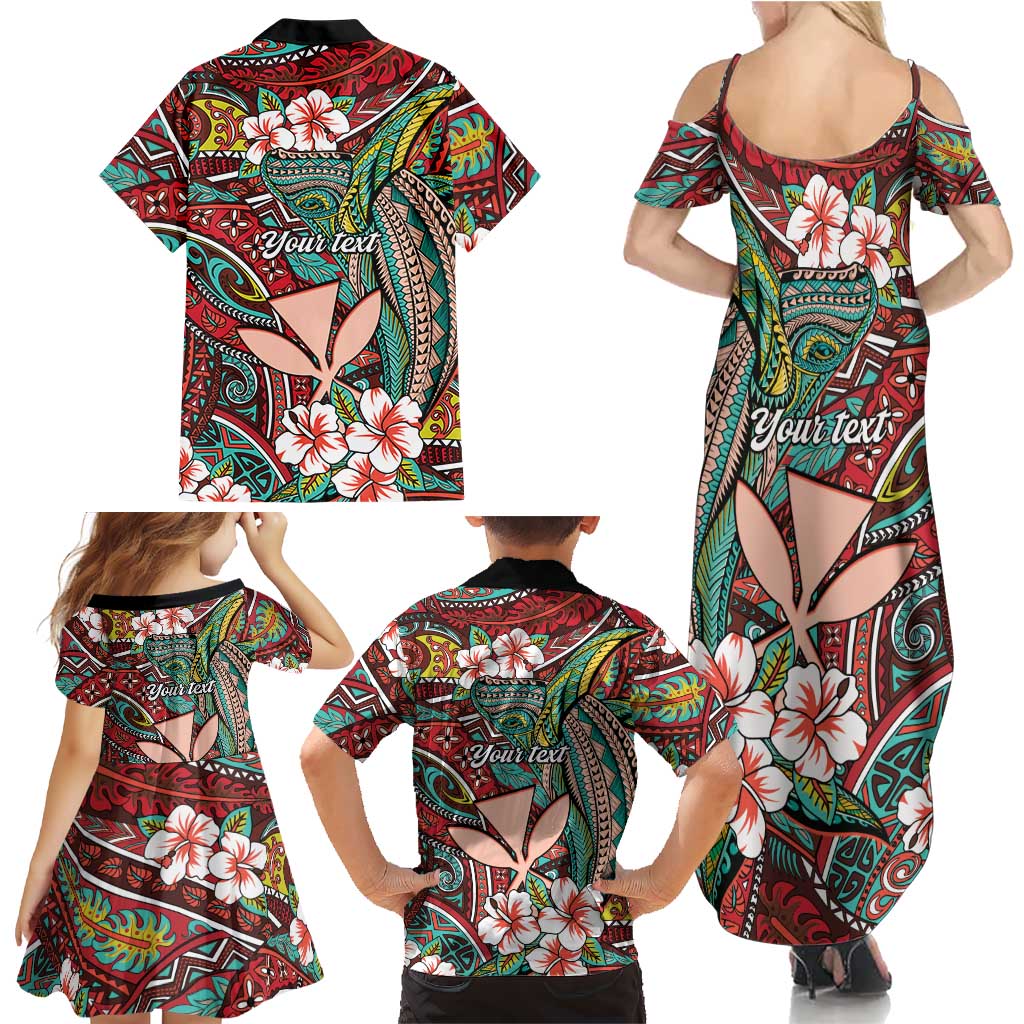 Personalised Hawaii Tribal Humpback Whale Family Matching Summer Maxi Dress and Hawaiian Shirt Ulaula Hibiscus Seamless Pattern LT9 - Polynesian Pride