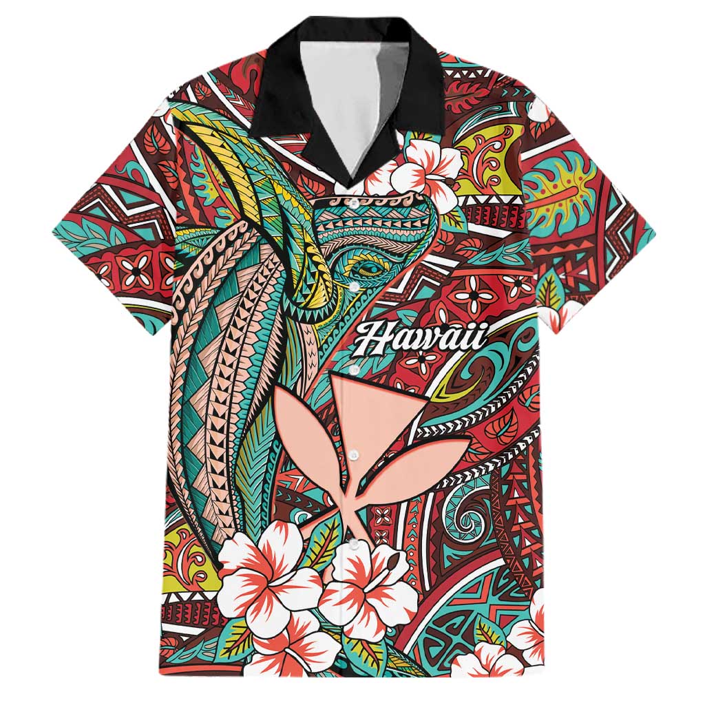 Personalised Hawaii Tribal Humpback Whale Family Matching Summer Maxi Dress and Hawaiian Shirt Ulaula Hibiscus Seamless Pattern LT9 Dad's Shirt - Short Sleeve Red - Polynesian Pride