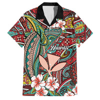 Personalised Hawaii Tribal Humpback Whale Family Matching Summer Maxi Dress and Hawaiian Shirt Ulaula Hibiscus Seamless Pattern LT9 Dad's Shirt - Short Sleeve Red - Polynesian Pride