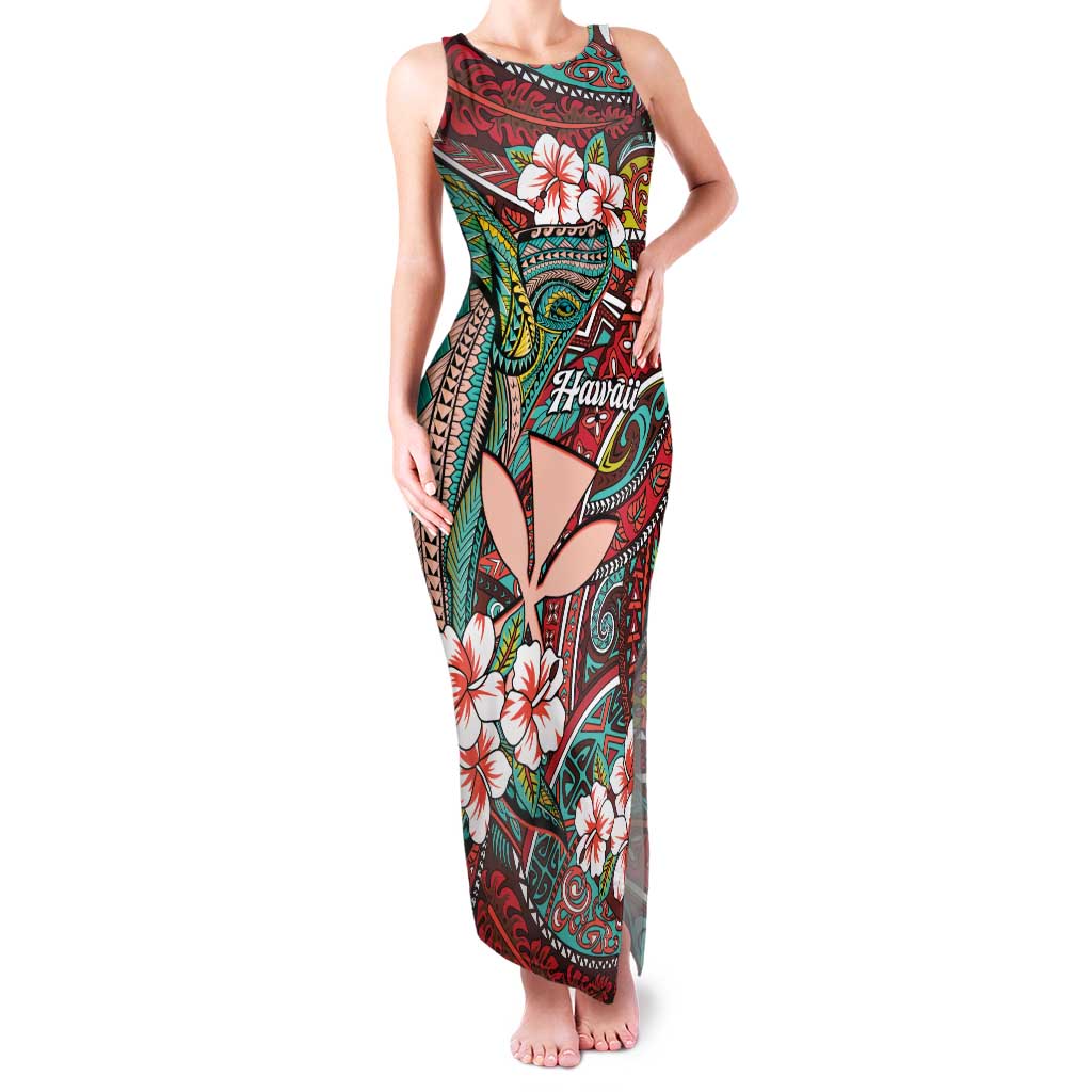 Personalised Hawaii Tribal Humpback Whale Family Matching Tank Maxi Dress and Hawaiian Shirt Ulaula Hibiscus Seamless Pattern