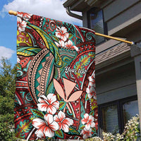 Personalised Hawaii Tribal Humpback Whale Garden Flag Ulaula Hibiscus Seamless Pattern
