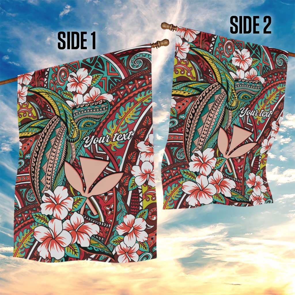 Personalised Hawaii Tribal Humpback Whale Garden Flag Ulaula Hibiscus Seamless Pattern