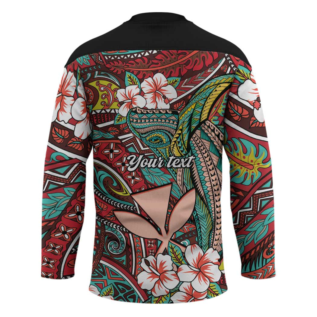 Personalised Hawaii Tribal Humpback Whale Hockey Jersey Ulaula Hibiscus Seamless Pattern LT9 - Polynesian Pride