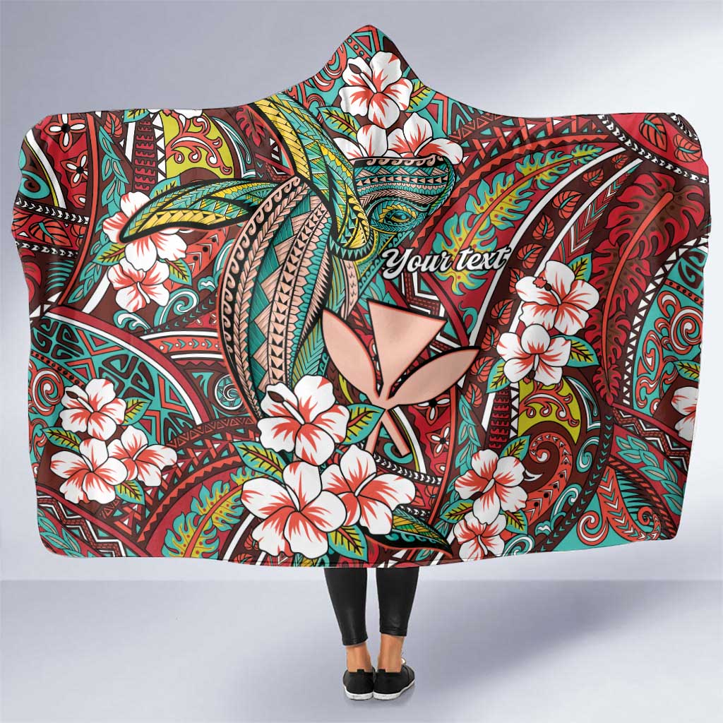 Personalised Hawaii Tribal Humpback Whale Hooded Blanket Ulaula Hibiscus Seamless Pattern LT9 One Size Red - Polynesian Pride