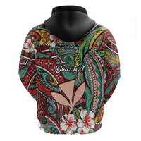 Personalised Hawaii Tribal Humpback Whale Hoodie Ulaula Hibiscus Seamless Pattern