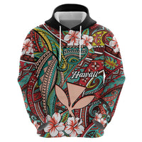 Personalised Hawaii Tribal Humpback Whale Hoodie Ulaula Hibiscus Seamless Pattern