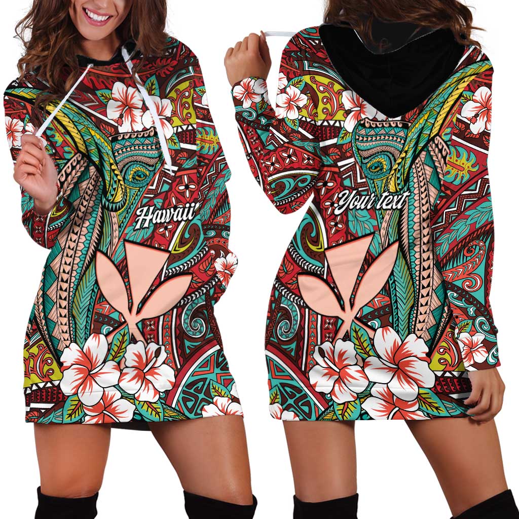 Personalised Hawaii Tribal Humpback Whale Hoodie Dress Ulaula Hibiscus Seamless Pattern