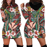 Personalised Hawaii Tribal Humpback Whale Hoodie Dress Ulaula Hibiscus Seamless Pattern