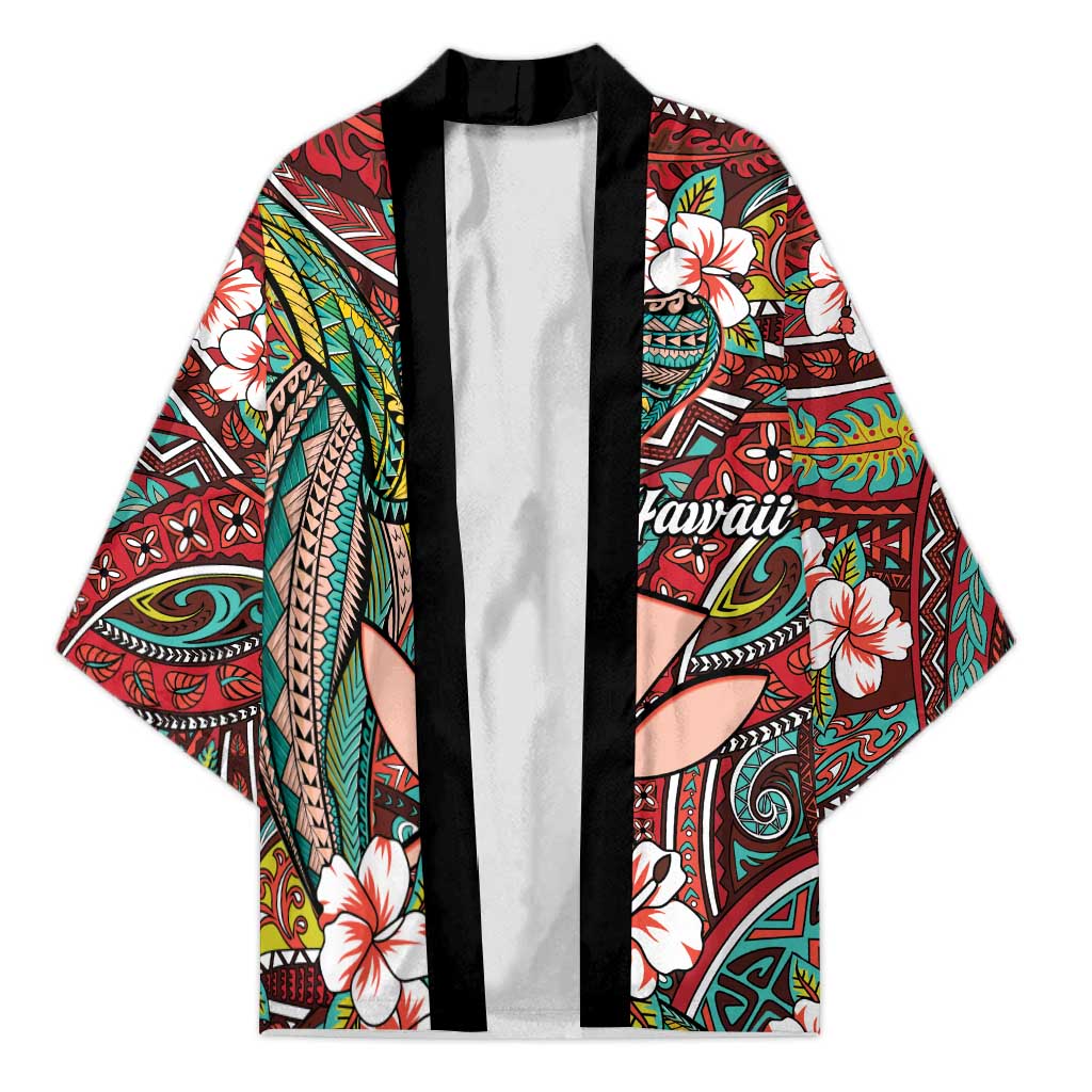 Personalised Hawaii Tribal Humpback Whale Kimono Ulaula Hibiscus Seamless Pattern