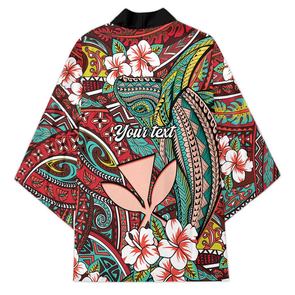 Personalised Hawaii Tribal Humpback Whale Kimono Ulaula Hibiscus Seamless Pattern