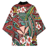 Personalised Hawaii Tribal Humpback Whale Kimono Ulaula Hibiscus Seamless Pattern