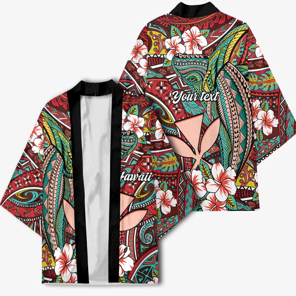 Personalised Hawaii Tribal Humpback Whale Kimono Ulaula Hibiscus Seamless Pattern