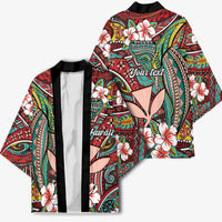 Personalised Hawaii Tribal Humpback Whale Kimono Ulaula Hibiscus Seamless Pattern