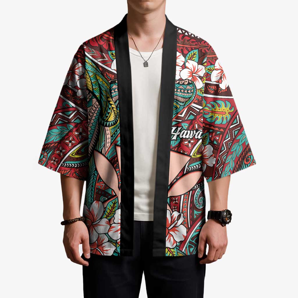 Personalised Hawaii Tribal Humpback Whale Kimono Ulaula Hibiscus Seamless Pattern