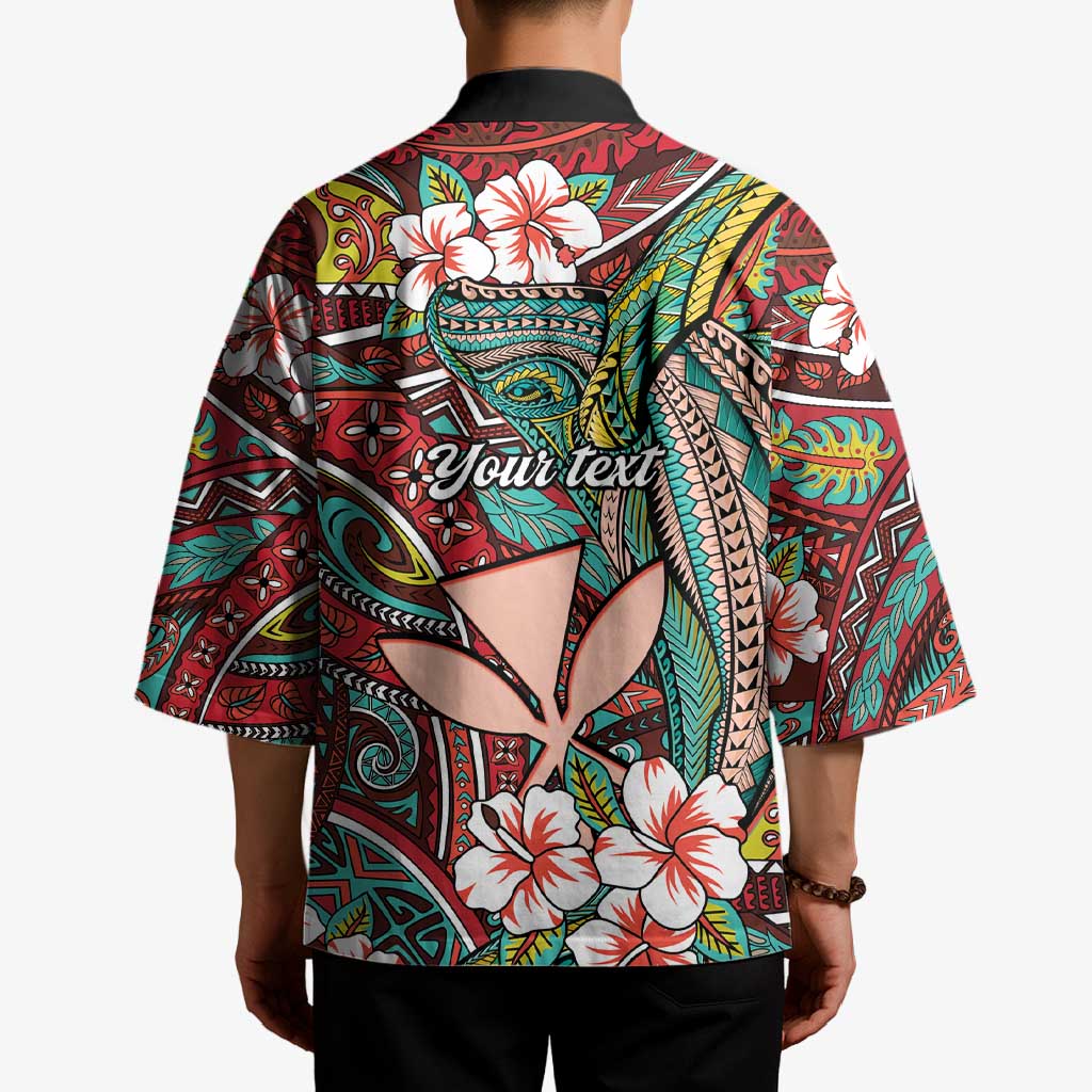 Personalised Hawaii Tribal Humpback Whale Kimono Ulaula Hibiscus Seamless Pattern
