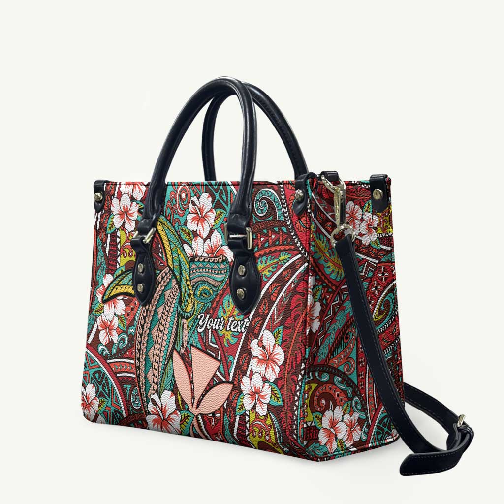 Personalised Hawaii Tribal Humpback Whale Leather Bag Ulaula Hibiscus Seamless Pattern LT9 Red - Polynesian Pride