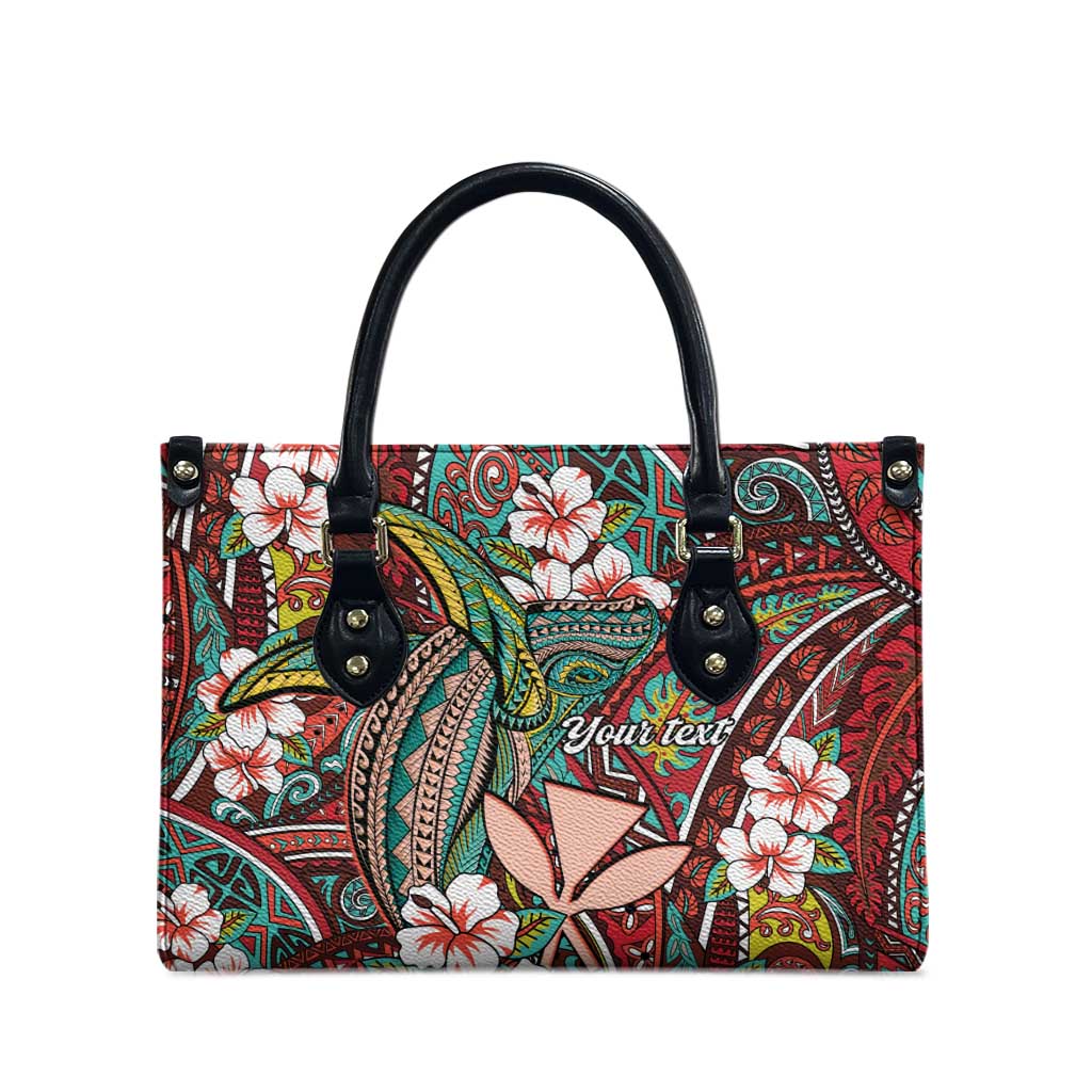 Personalised Hawaii Tribal Humpback Whale Leather Bag Ulaula Hibiscus Seamless Pattern LT9 - Polynesian Pride