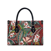 Personalised Hawaii Tribal Humpback Whale Leather Bag Ulaula Hibiscus Seamless Pattern LT9 - Polynesian Pride