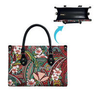 Personalised Hawaii Tribal Humpback Whale Leather Bag Ulaula Hibiscus Seamless Pattern LT9 - Polynesian Pride