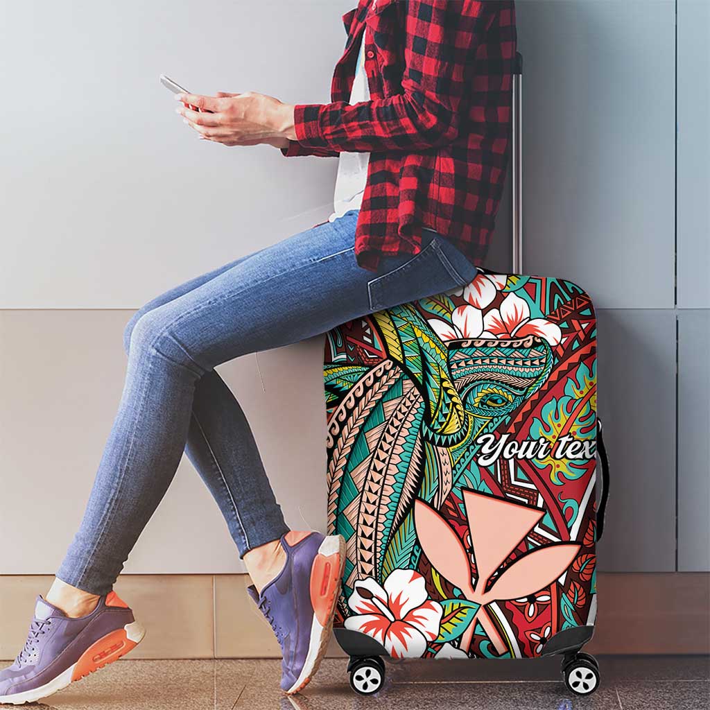Personalised Hawaii Tribal Humpback Whale Luggage Cover Ulaula Hibiscus Seamless Pattern