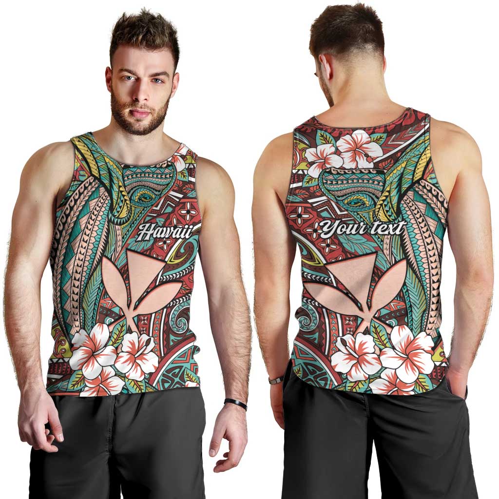 Personalised Hawaii Tribal Humpback Whale Men Tank Top Ulaula Hibiscus Seamless Pattern