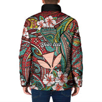 Personalised Hawaii Tribal Humpback Whale Padded Jacket Ulaula Hibiscus Seamless Pattern
