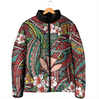 Personalised Hawaii Tribal Humpback Whale Padded Jacket Ulaula Hibiscus Seamless Pattern