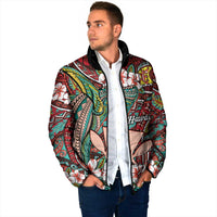 Personalised Hawaii Tribal Humpback Whale Padded Jacket Ulaula Hibiscus Seamless Pattern
