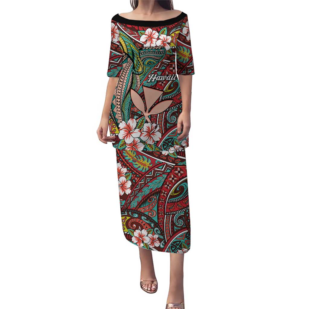 Personalised Hawaii Tribal Humpback Whale Puletasi Ulaula Hibiscus Seamless Pattern LT9 Long Dress Red - Polynesian Pride