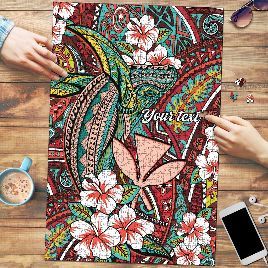 Personalised Hawaii Tribal Humpback Whale Puzzle Ulaula Hibiscus Seamless Pattern